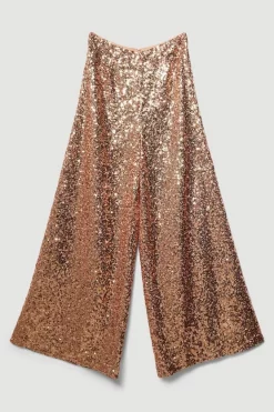 Wholesale 🔥 Karen Millen Lydia Millen Textured Sequin Wide Leg Woven Trousers - rose gold ❤️ -Occasionwear Popular Store bkk07645 rose20gold xl 4
