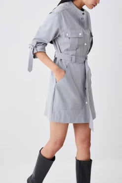 Cheapest ❤️ Karen Millen Pocket Detail Button Belted Mini 👗 Dress - grey 🎉 -Occasionwear Popular Store bkk07656 grey xl 2