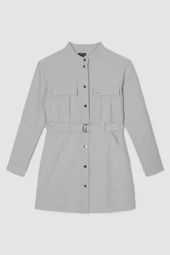 Cheapest ❤️ Karen Millen Pocket Detail Button Belted Mini 👗 Dress - grey 🎉 -Occasionwear Popular Store bkk07656 grey xl 3