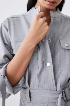 Cheapest ❤️ Karen Millen Pocket Detail Button Belted Mini 👗 Dress - grey 🎉 -Occasionwear Popular Store bkk07656 grey xl 4