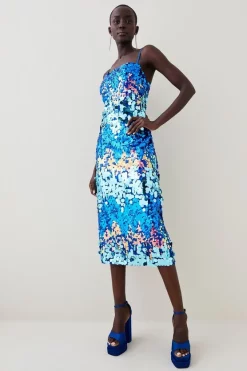 Best deal ✔️ Karen Millen Disc Sequin Strappy Woven Midi 👗 Dress - blue 🔔