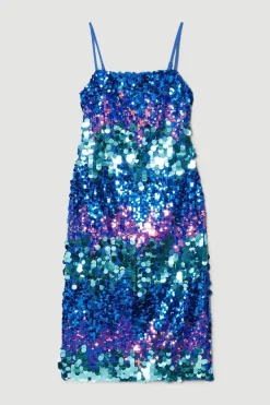 Best deal ✔️ Karen Millen Disc Sequin Strappy Woven Midi 👗 Dress - blue 🔔 -Occasionwear Popular Store bkk07658 blue xl 3