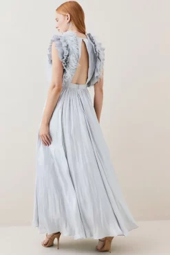 Best deal 🌟 Karen Millen Lydia Millen Metallic Feather Ruffle Woven Maxi 👗 Dress - metallic silver 🌟 -Occasionwear Popular Store bkk07660 metallic20silver xl 4