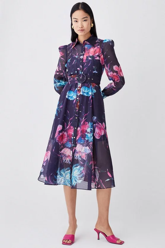 Wholesale 😀 Karen Millen Pressed Floral Organdie Woven Midi 👗 Dress 😉 4 Wholesale 😀 Karen Millen Pressed Floral Organdie Woven Midi 👗 Dress 😉 - Image 2