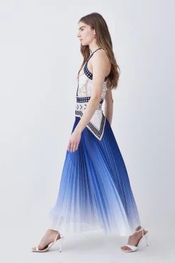 New 💯 Karen Millen Geo Guipure Metallic Woven Pleat Midi - blue ✔️ -Occasionwear Popular Store bkk07690 blue xl 4