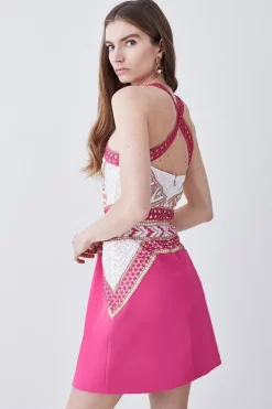 Deals ⌛ Karen Millen Geo Guipure Metallic Lace Woven Mini 👗 Dress - pink 🥰 -Occasionwear Popular Store bkk07691 pink xl 2