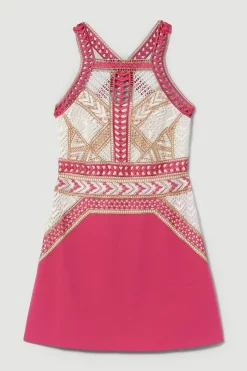 Deals ⌛ Karen Millen Geo Guipure Metallic Lace Woven Mini 👗 Dress - pink 🥰 -Occasionwear Popular Store bkk07691 pink xl 3