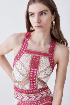 Deals ⌛ Karen Millen Geo Guipure Metallic Lace Woven Mini 👗 Dress - pink 🥰 -Occasionwear Popular Store bkk07691 pink xl 4