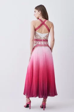 Cheapest 🛒 Karen Millen Geo Guipure Metallic Woven Pleat Midi - pink 👍 -Occasionwear Popular Store bkk07692 pink xl 2