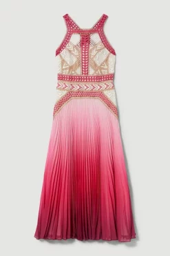 Cheapest 🛒 Karen Millen Geo Guipure Metallic Woven Pleat Midi - pink 👍 -Occasionwear Popular Store bkk07692 pink xl 3