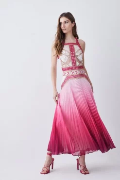 Cheapest 🛒 Karen Millen Geo Guipure Metallic Woven Pleat Midi - pink 👍 -Occasionwear Popular Store bkk07692 pink xl 4