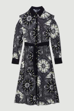 Budget 👏 Karen Millen Mono Scarf Belted Woven Midi 👕 Shirt 👗 Dress 🤩 -Occasionwear Popular Store bkk07698 mono xl 3