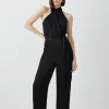 Discount ❤️ Karen Millen Satin Halter Neck Woven Jumpsuit - black ⌛