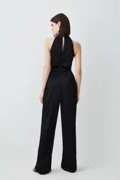 Discount ❤️ Karen Millen Satin Halter Neck Woven Jumpsuit - black ⌛ -Occasionwear Popular Store bkk07706 black xl 2