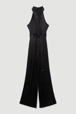 Discount ❤️ Karen Millen Satin Halter Neck Woven Jumpsuit - black ⌛ -Occasionwear Popular Store bkk07706 black xl 3