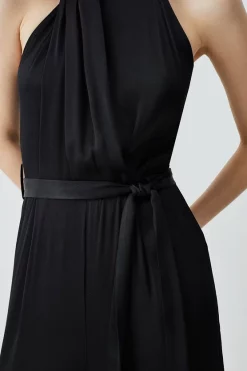 Discount ❤️ Karen Millen Satin Halter Neck Woven Jumpsuit - black ⌛ -Occasionwear Popular Store bkk07706 black xl 4