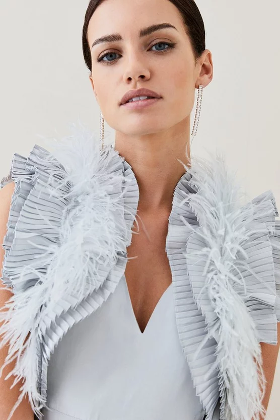 Deals ๐ Karen Millen Lydia Millen Petite Metallic Feather Ruffle Woven Maxi ๐ Dress - metallic silver ๐ 4 Deals ๐ Karen Millen Lydia Millen Petite Metallic Feather Ruffle Woven Maxi ๐ Dress - metallic silver ๐ - Image 2