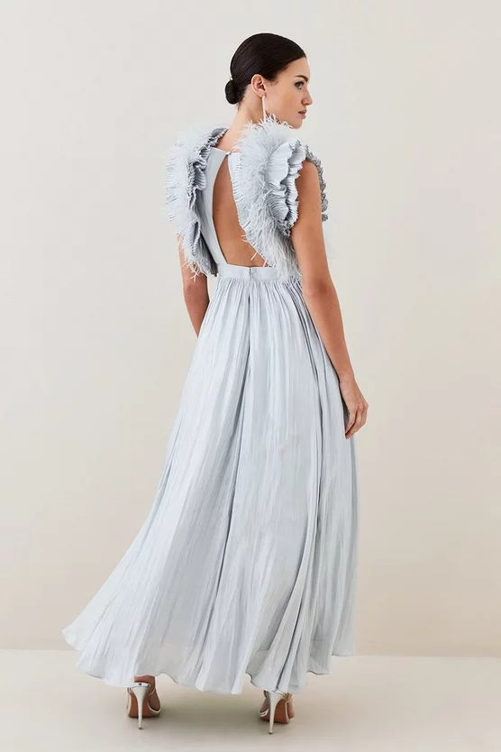 Deals ๐ Karen Millen Lydia Millen Petite Metallic Feather Ruffle Woven Maxi ๐ Dress - metallic silver ๐ 5 Deals ๐ Karen Millen Lydia Millen Petite Metallic Feather Ruffle Woven Maxi ๐ Dress - metallic silver ๐ - Image 3