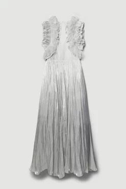 Deals ๐ Karen Millen Lydia Millen Petite Metallic Feather Ruffle Woven Maxi ๐ Dress - metallic silver ๐ 10 Deals ๐ Karen Millen Lydia Millen Petite Metallic Feather Ruffle Woven Maxi ๐ Dress - metallic silver ๐ -Occasionwear Popular Store bkk07711 metallic20silver xl 3