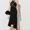 Top 10 ✔️ Karen Millen Embellished High Low Figure Form 👗 Dress - black 🥰 -Occasionwear Popular Store bkk07724 black xl