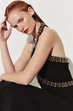 Top 10 ✔️ Karen Millen Embellished High Low Figure Form 👗 Dress - black 🥰 -Occasionwear Popular Store bkk07724 black xl 4