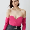 Brand new ❤️ Karen Millen Plunge Ponte Long Sleeve Bodysuit - pink ✨ -Occasionwear Popular Store bkk07730 pink xl