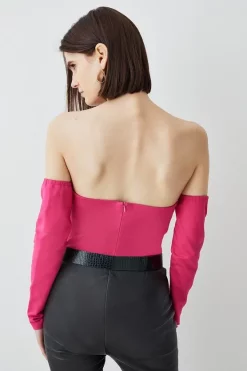 Brand new ❤️ Karen Millen Plunge Ponte Long Sleeve Bodysuit - pink ✨ -Occasionwear Popular Store bkk07730 pink xl 2
