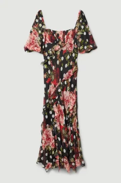 Cheapest 🎁 Karen Millen Petite Spot Floral Chiffon Square Neck Ruffle Maxi 👗 Dress - multi 👏 -Occasionwear Popular Store bkk07737 multi xl 3