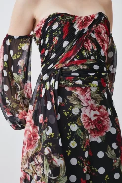 Discount ⌛ Karen Millen Spot Floral Chiffon Bardot Wide Leg Jumpsuit - multi ⌛ -Occasionwear Popular Store bkk07740 multi xl 5