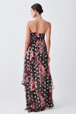 Flash Sale 🎁 Karen Millen Petite Spot Floral Chiffon Drama Hem Mini 👗 Dress - multi 🛒 -Occasionwear Popular Store bkk07741 multi xl 2