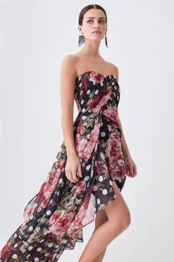 Flash Sale 🎁 Karen Millen Petite Spot Floral Chiffon Drama Hem Mini 👗 Dress - multi 🛒 -Occasionwear Popular Store bkk07741 multi xl 4