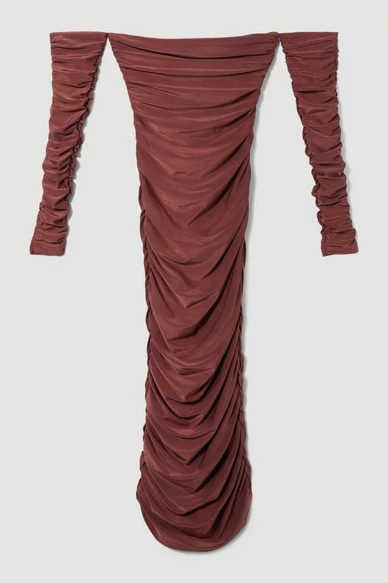 Promo 🎉 Karen Millen Tall Gathered Slinky Bardot Maxi 👗 Dress - chocolate 💯 6 Promo 🎉 Karen Millen Tall Gathered Slinky Bardot Maxi 👗 Dress - chocolate 💯 - Image 4