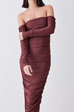 Top 10 🧨 Karen Millen Petite Gathered Slinky Bardot Maxi 👗 Dress - chocolate 🌟 -Occasionwear Popular Store bkk07745 chocolate xl 1