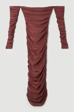 Top 10 🧨 Karen Millen Petite Gathered Slinky Bardot Maxi 👗 Dress - chocolate 🌟 -Occasionwear Popular Store bkk07745 chocolate xl 3