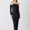 Outlet ✔️ Karen Millen Gathered Slinky Bardot Maxi 👗 Dress 🧨 -Occasionwear Popular Store bkk07746 black xl