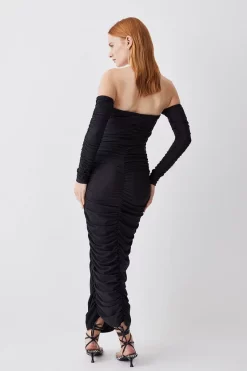 Outlet ✔️ Karen Millen Gathered Slinky Bardot Maxi 👗 Dress 🧨 -Occasionwear Popular Store bkk07746 black xl 2