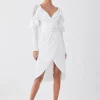 Best deal 🌟 Karen Millen Petite Satin And Lace Ruffle Woven Midi 👗 Dress - white 🥰 -Occasionwear Popular Store bkk07766 white xl