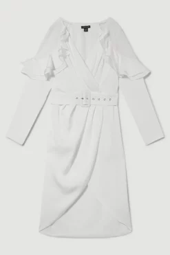Best deal 🌟 Karen Millen Petite Satin And Lace Ruffle Woven Midi 👗 Dress - white 🥰 -Occasionwear Popular Store bkk07766 white xl 3