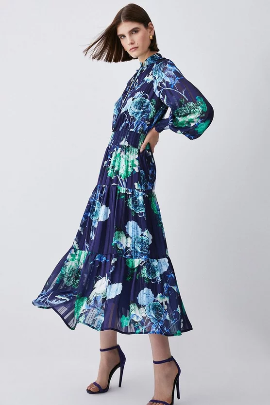 Flash Sale 🌟 Karen Millen Floral Shirred Detail Woven Maxi 👗 Dress - blue 🎁 3 Flash Sale 🌟 Karen Millen Floral Shirred Detail Woven Maxi 👗 Dress - blue 🎁