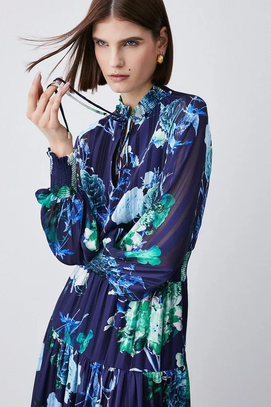 Flash Sale 🌟 Karen Millen Floral Shirred Detail Woven Maxi 👗 Dress - blue 🎁 4 Flash Sale 🌟 Karen Millen Floral Shirred Detail Woven Maxi 👗 Dress - blue 🎁 - Image 2