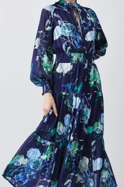 Flash Sale 🌟 Karen Millen Floral Shirred Detail Woven Maxi 👗 Dress - blue 🎁 11 Flash Sale 🌟 Karen Millen Floral Shirred Detail Woven Maxi 👗 Dress - blue 🎁 -Occasionwear Popular Store bkk07773 blue xl 2