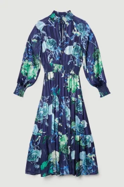 Flash Sale 🌟 Karen Millen Floral Shirred Detail Woven Maxi 👗 Dress - blue 🎁 12 Flash Sale 🌟 Karen Millen Floral Shirred Detail Woven Maxi 👗 Dress - blue 🎁 -Occasionwear Popular Store bkk07773 blue xl 3