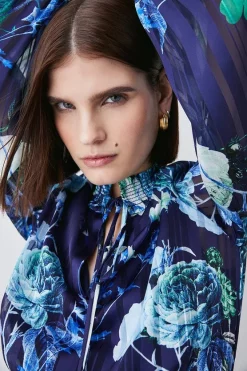 Flash Sale 🌟 Karen Millen Floral Shirred Detail Woven Maxi 👗 Dress - blue 🎁 13 Flash Sale 🌟 Karen Millen Floral Shirred Detail Woven Maxi 👗 Dress - blue 🎁 -Occasionwear Popular Store bkk07773 blue xl 4