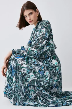 Brand new 🌟 Karen Millen Paisley Shirred Detail Woven Maxi 👗 Dress - ivory 🔔 -Occasionwear Popular Store bkk07774 ivory xl 2