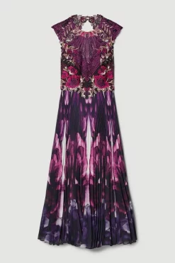 Budget 🔥 Karen Millen Tall Metallic Guipure Lace Mirrored Pleat Midi 👗 Dress - purple ❤️ -Occasionwear Popular Store bkk07776 purple xl 5