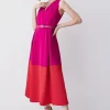Budget ✨ Karen Millen Soft Tailored Full 👗 Skirt Belted Colour Block Midi 👗 Dress 🎁 -Occasionwear Popular Store bkk07787 berry xl
