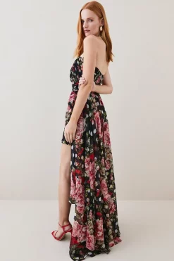 Best Sale 🥰 Karen Millen Spot Floral Chiffon Drama Hem Mini 👗 Dress - multi 👍 -Occasionwear Popular Store bkk07799 multi xl 2