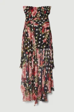 Best Sale 🥰 Karen Millen Spot Floral Chiffon Drama Hem Mini 👗 Dress - multi 👍 -Occasionwear Popular Store bkk07799 multi xl 3