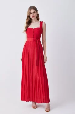 Hot Sale ๐ Karen Millen Top Stitch Satin Woven Midi ๐ Dress - red ๐