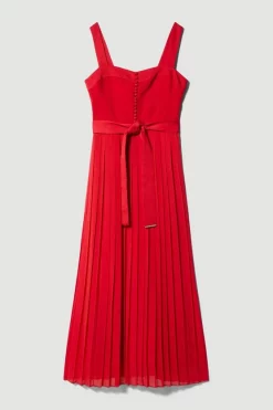 Hot Sale 🎉 Karen Millen Top Stitch Satin Woven Midi 👗 Dress - red 🎉 -Occasionwear Popular Store bkk07807 red xl 3